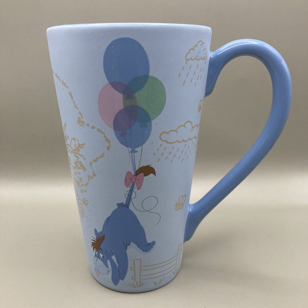 Disney Store Blue Winnie The Pooh Eeyore Balloons Tall Mug Cup